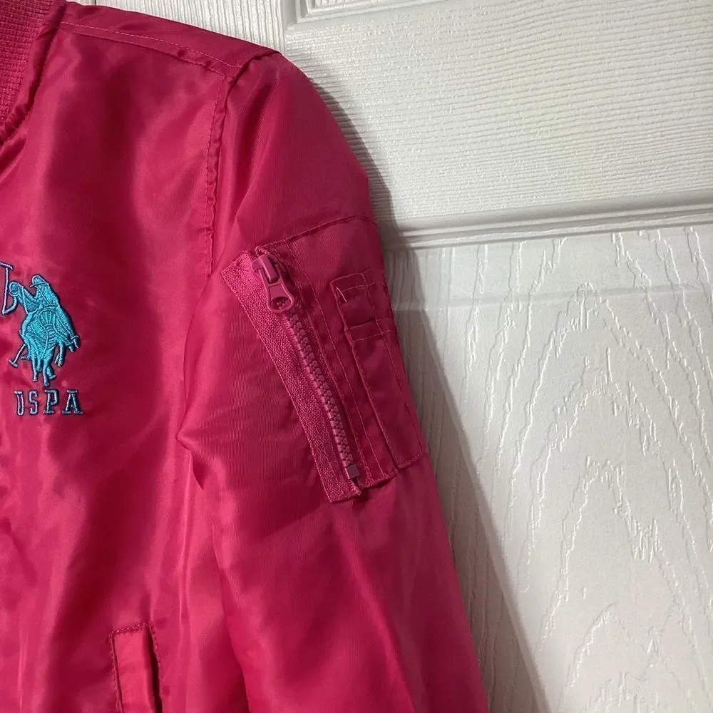 U.S. Polo ASSN Girls Barbie Pink Puffer Bomber Jacket Coat M